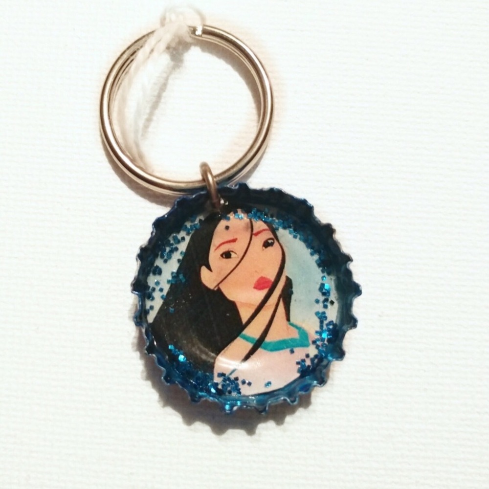 4/$15 💗 Pocahontas Blue Glitter Bottlecap Keychain